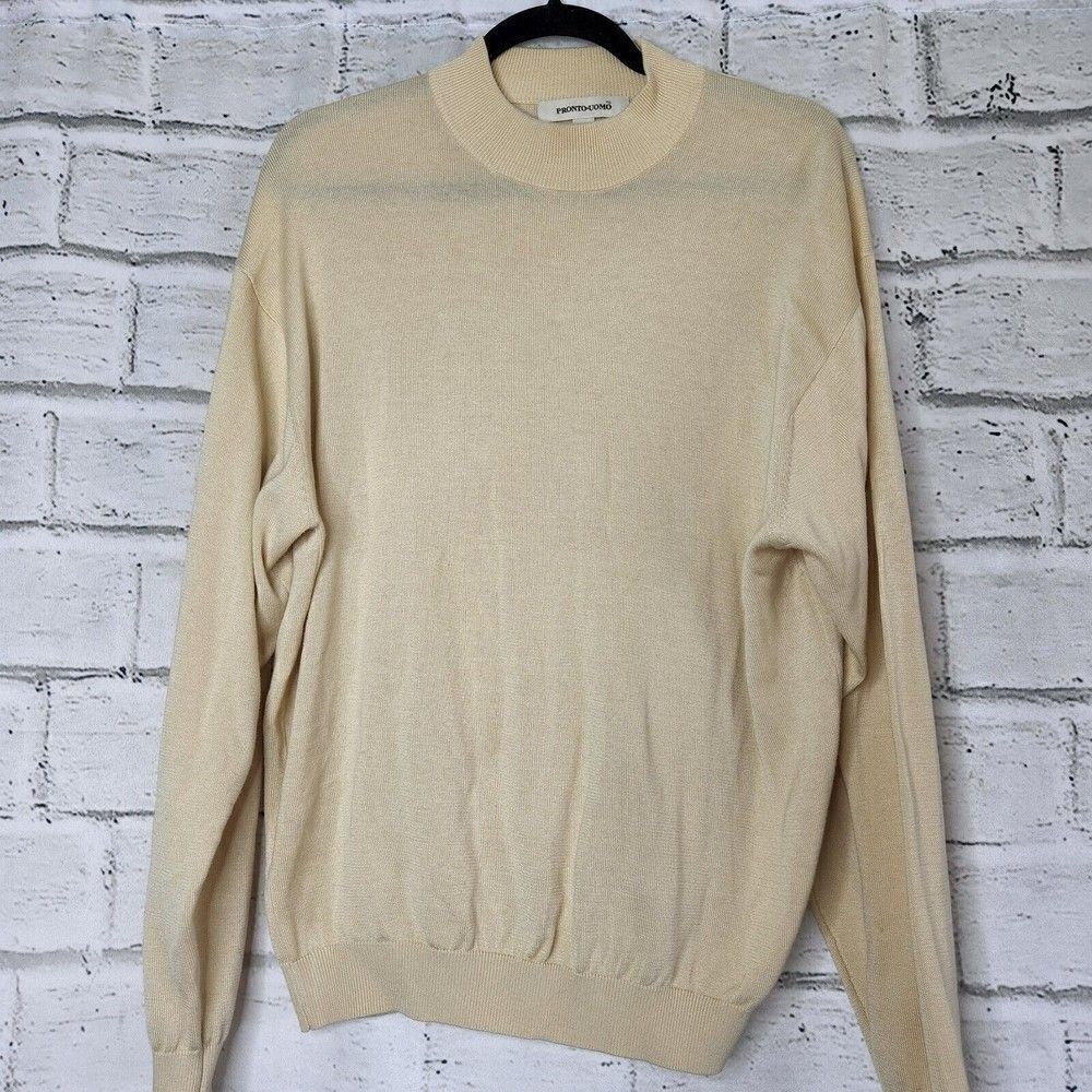 PRONTO UOMO Jumper Men's Medium Silk Blend Knitted Crew Neck Pullover Beige